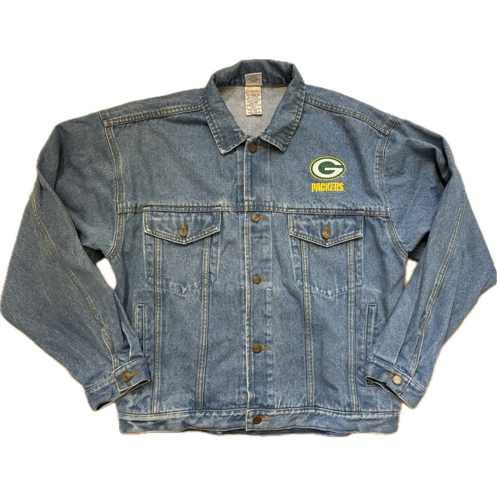 Vintage 90s Green Bay Packers NFL Medium Wash Denim Trucker Jacket Men’s Large